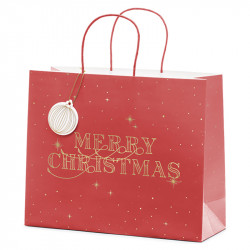 Gift paper bag, Merry Christmas - bordeaux, 32,5 x 26,5 x 11,5 cm