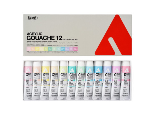 Set of Acryla Gouache paints - Holbein - Pastel, 12 colors x 20 ml