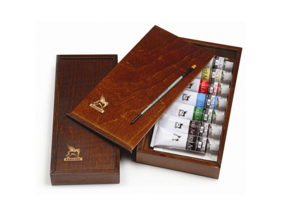 Zestaw farb akrylowych Maxi Akryl w drewnianej kasetce - Renesans - 7 kolorów x 60 ml