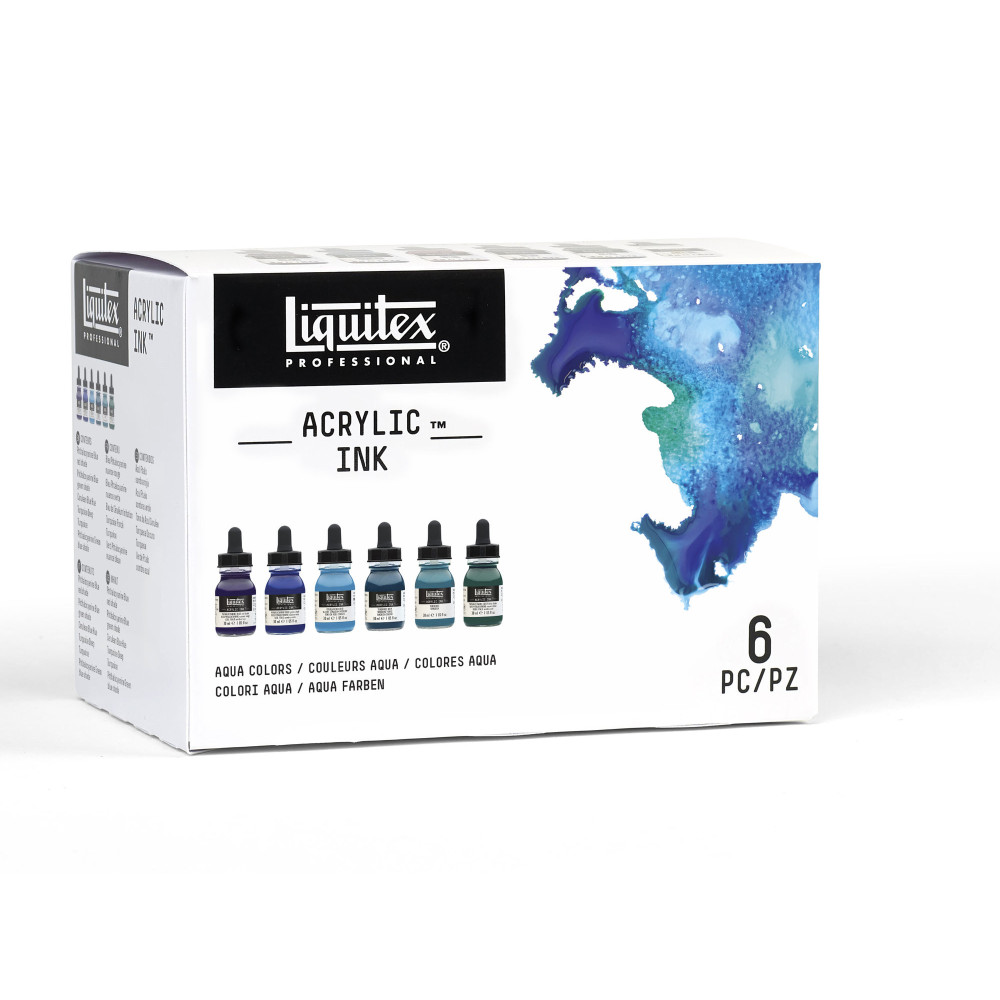 Zestaw tuszów akrylowych Aqua - Liquitex - 6 kolorów x 30 ml