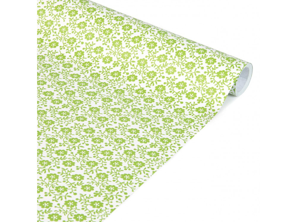 Gift wrapping paper, Green Flowers - Clairefontaine - 35 cm x 5 m