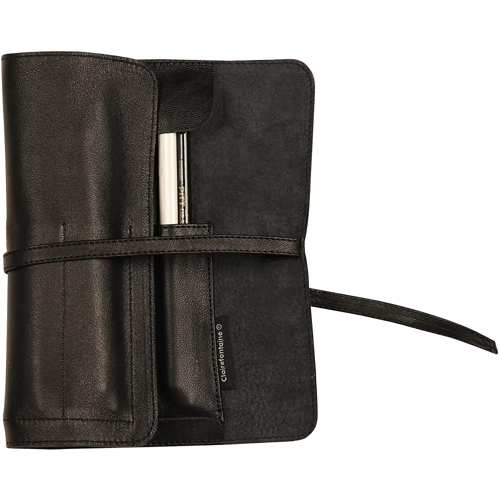 Roll, leather pencil case - Clairefontaine - black, 26,7 x 20,5 cm