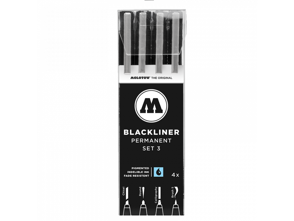 Blackliner premanent Set 3 - Molotow - black, 4 pcs