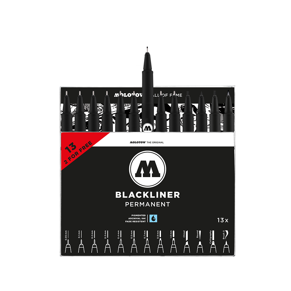 Blackliner premanent Set 13 - Molotow - black, 13 pcs