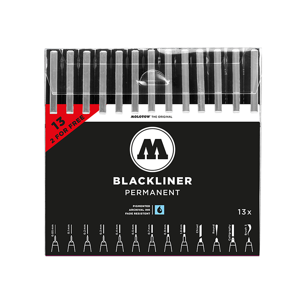 Zestaw cienkopisów Blackliner Set 13 - Molotow - czarne, 13 szt.