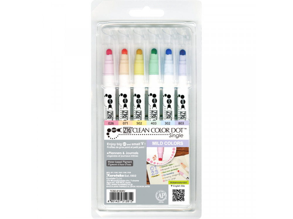 Set of Zig Clean Color Dot Single pens - Kuretake - 6 colors