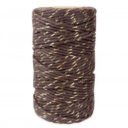Sznurek bawełniany do makramy - brązowy ze złotą nicią, 2 mm, 100 g, 60 m