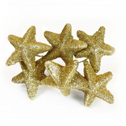 Glitter stars on wires - gold, 25 mm, 6 pcs.