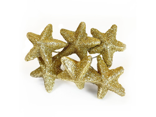 Glitter stars on wires - gold, 25 mm, 6 pcs.