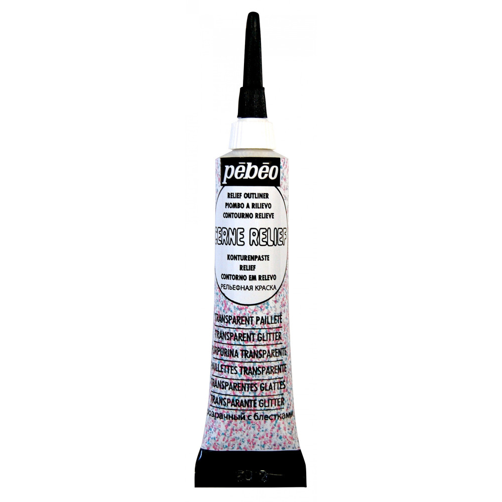 Vitrail Carne Relief paint - Pébéo - Transparent Glitter, 20 ml