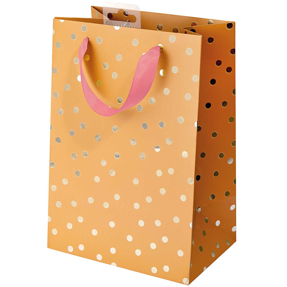 Paper gift bag - Rico Design - Dots, mustard, 18 x 26 x 12 cm