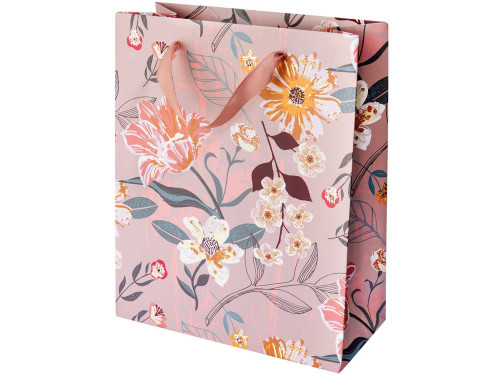 Paper gift bag Flowers - Rico Design - mauve, 26 x 32 x 12 cm