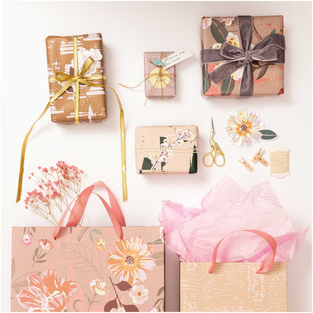 Paper gift bag Flowers - Rico Design - mauve, 26 x 32 x 12 cm