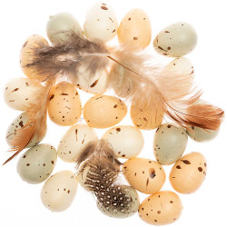 Speckled eggs with feathers - Rico Design - 24 pcs