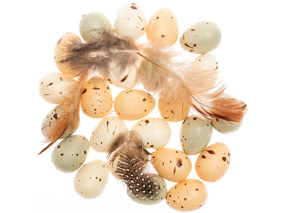 Speckled eggs with feathers - Rico Design - 24 pcs