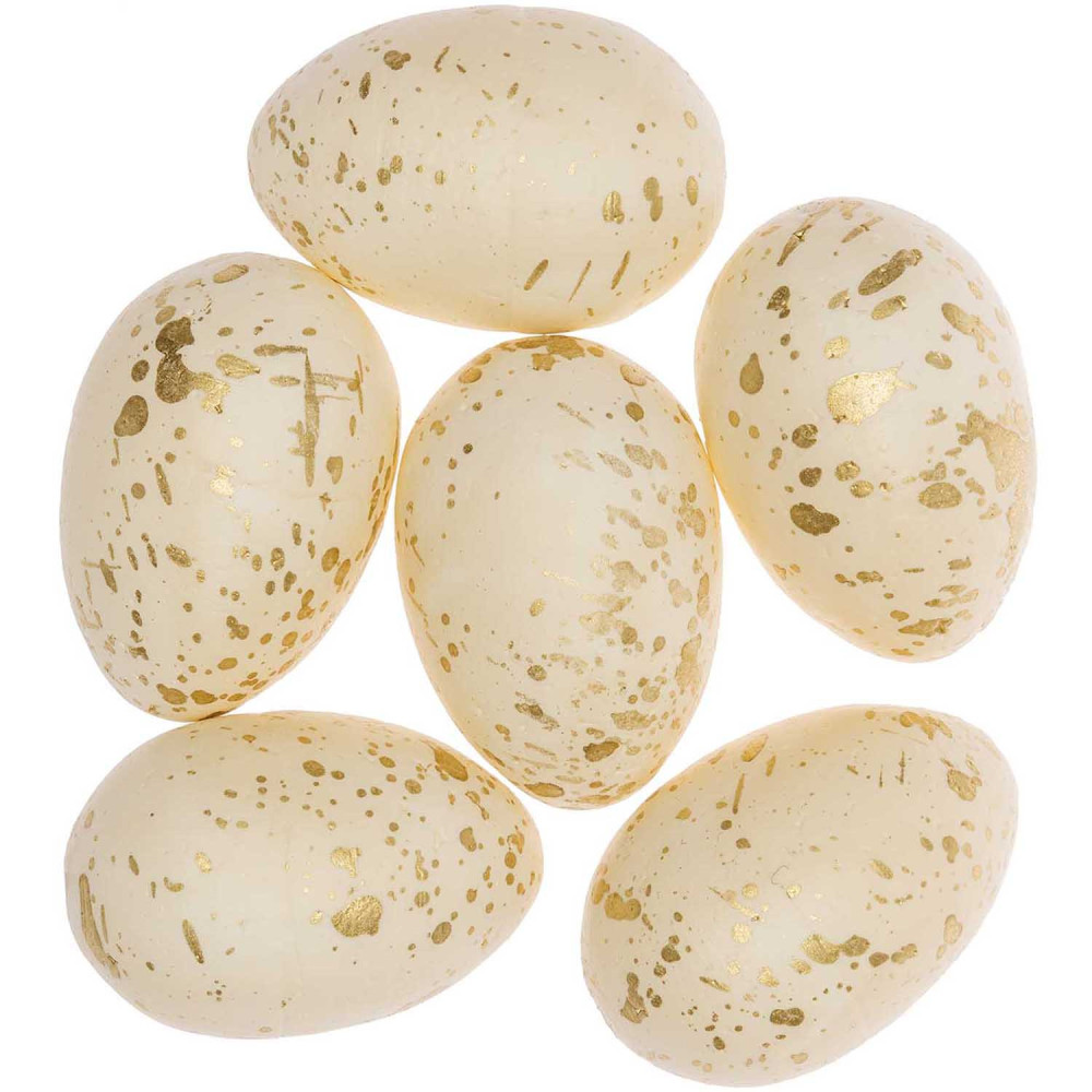 Jajka nakrapiane - Rico Design - kremowo-złote, 6 cm, 6 szt.