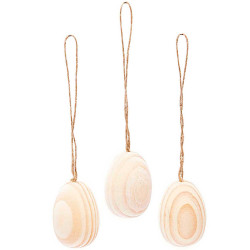 Wooden eggs pendants - Rico Design - 3,4 x 4,3 cm, 3 pcs