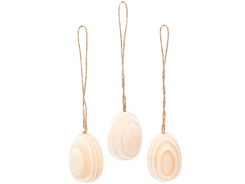 Wooden eggs pendants - Rico Design - 3,4 x 4,3 cm, 3 pcs