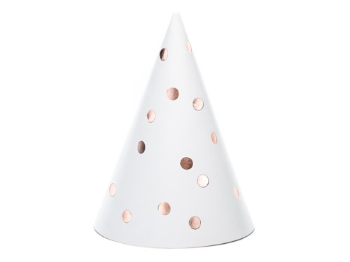 Party hats - white and rose gold, 6 pcs