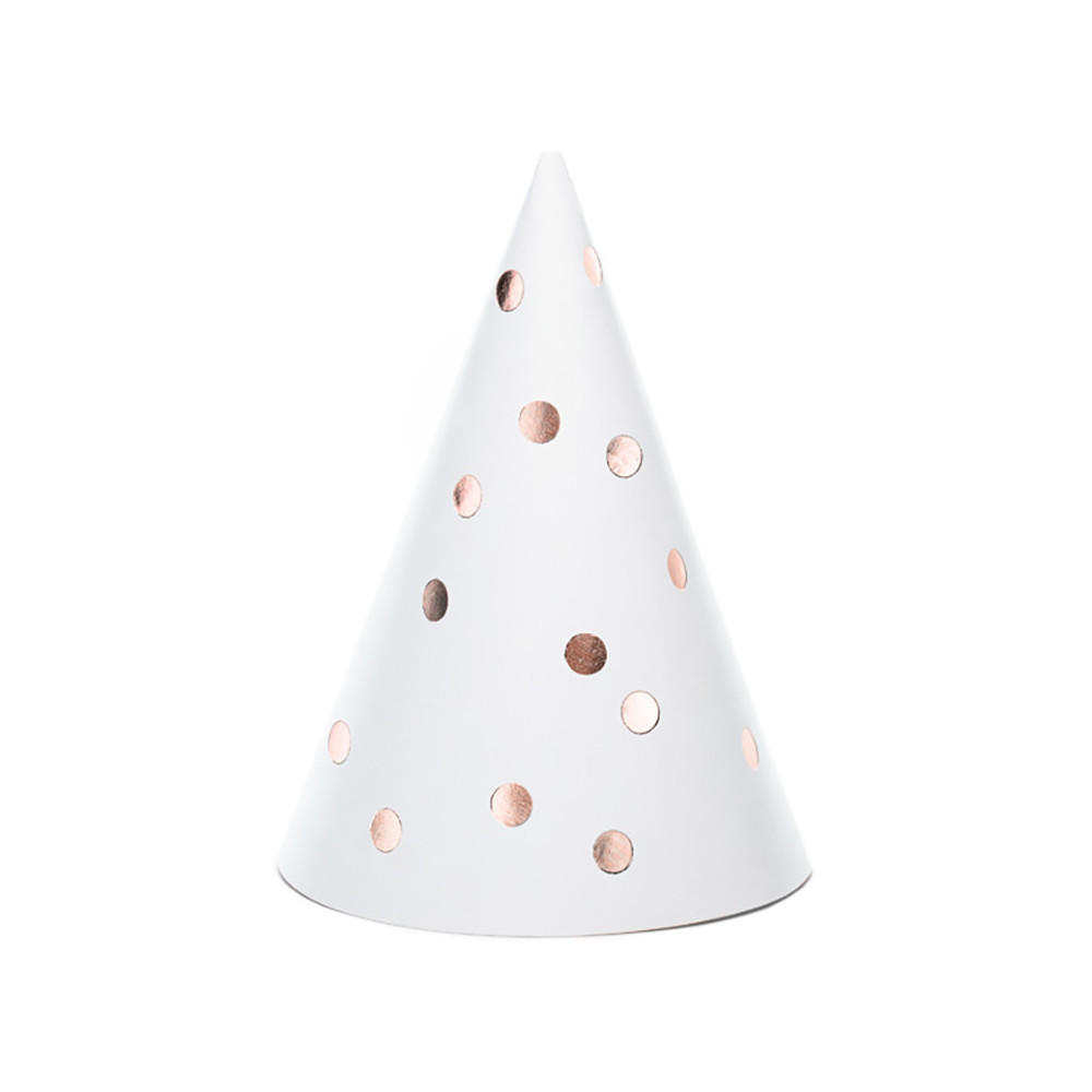 Party hats - white and rose gold, 6 pcs