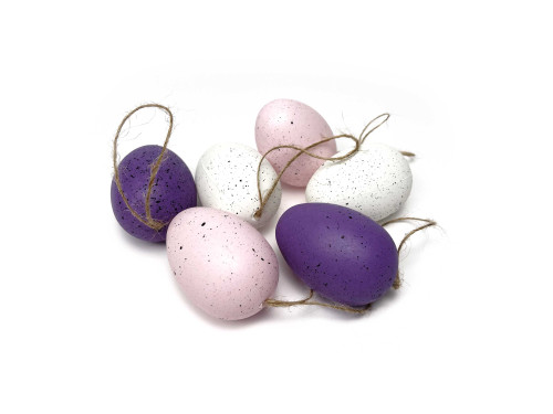 Eggs pendants - violet, dark violet, natural, 6 cm, 6 pcs