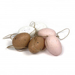 Eggs pendants - pink, white, natural, 6 cm, 6 pcs