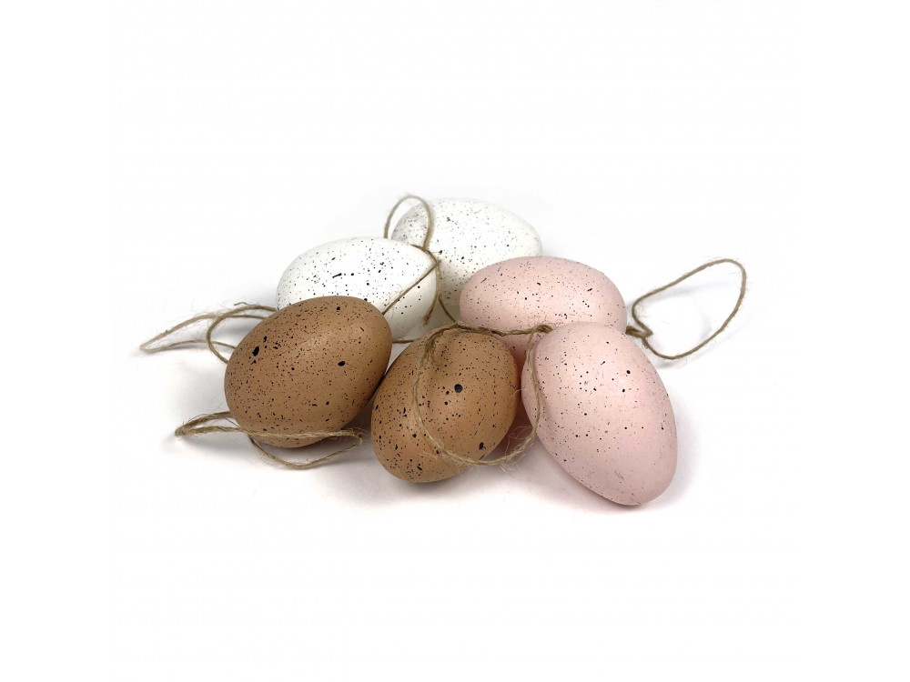 Eggs pendants - pink, white, natural, 6 cm, 6 pcs