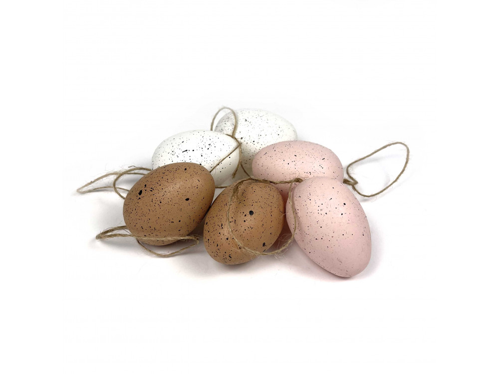 Jajka zawieszki - różowe, białe, naturalne, 6 cm, 6 szt.