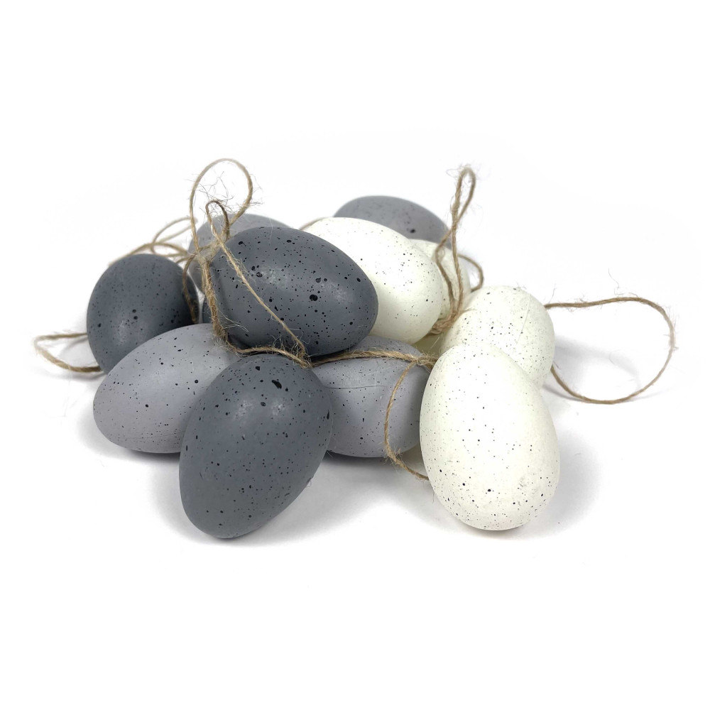 Jajka zawieszki - szare, ciemnoszare, białe, 5 cm, 12 szt.