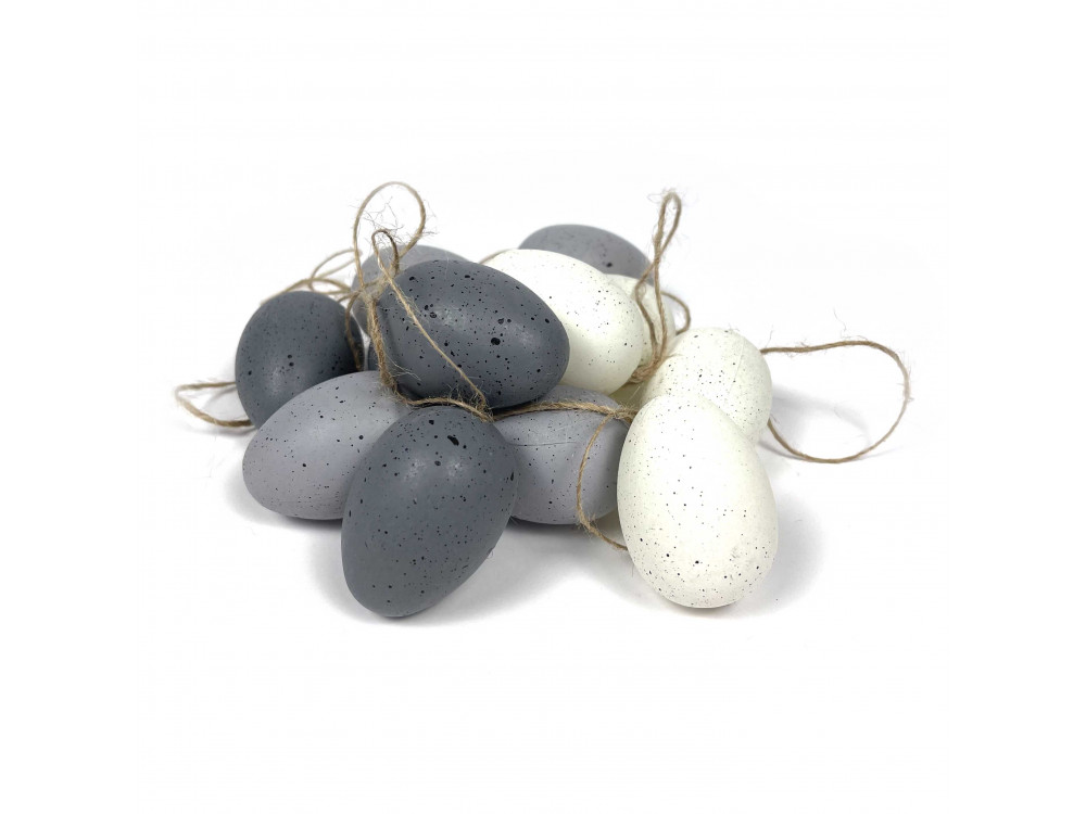 Eggs pendants - grey, dark grey, white, 5 cm, 12 pcs
