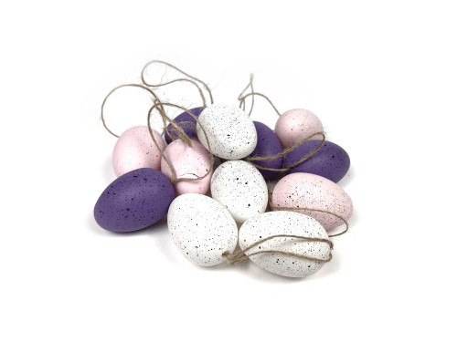 Eggs pendants - violet, white, pink, 5 cm, 12 pcs