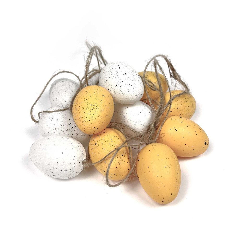 Eggs pendants - yellow, white, 5 cm, 12 pcs