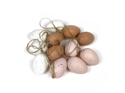 Jajka zawieszki - różowe, białe, naturalne, 5 cm, 12 szt.