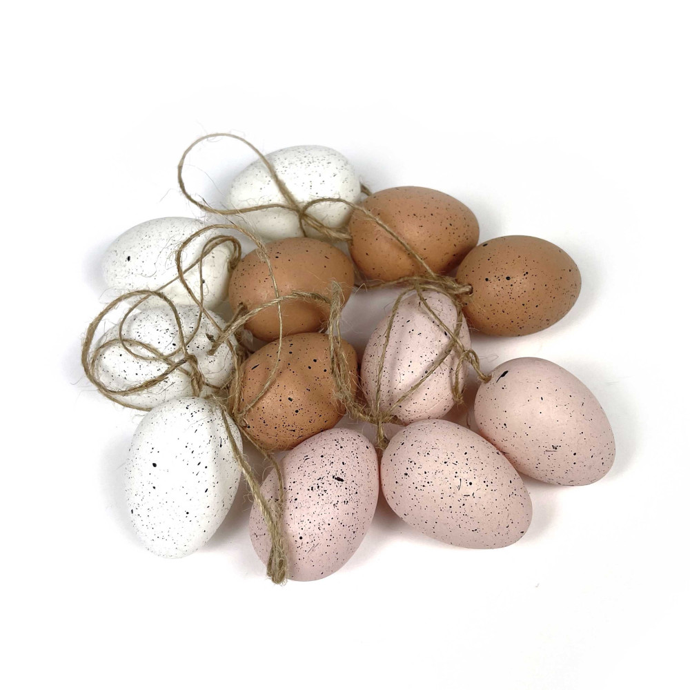 Eggs pendants - pink, white, natural, 5 cm, 12 pcs