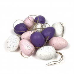 Jajka zawieszki - fioletowe, białe, różowe, 4 cm, 12 szt.