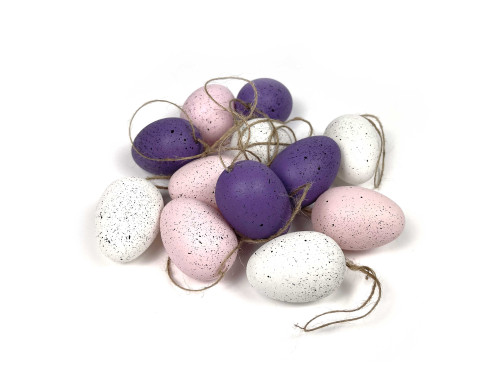 Eggs pendants - violet, white, pink, 4 cm, 12 pcs