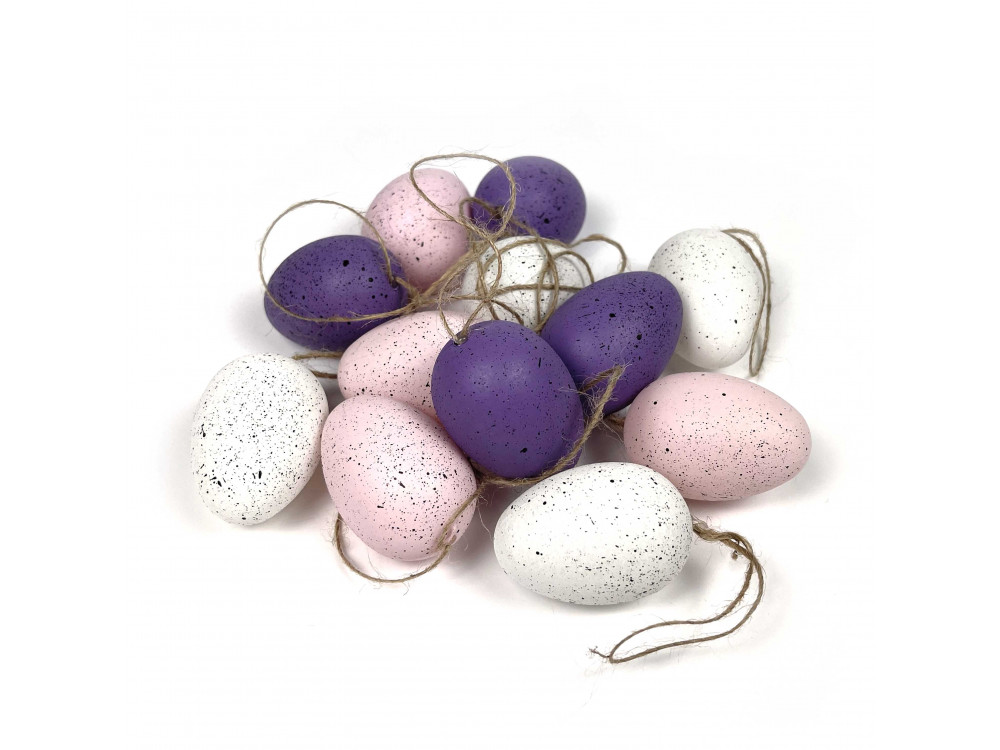 Eggs pendants - violet, white, pink, 4 cm, 12 pcs