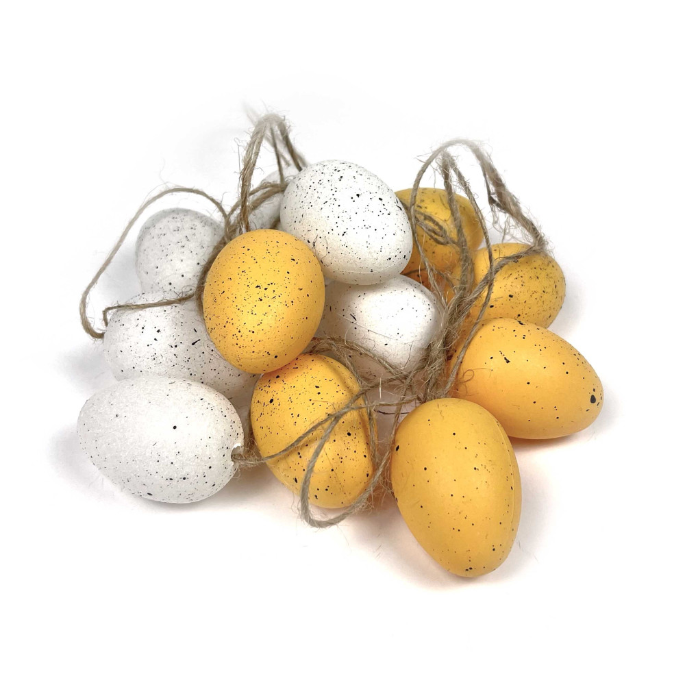 Eggs pendants - yellow, white, 4 cm, 12 pcs