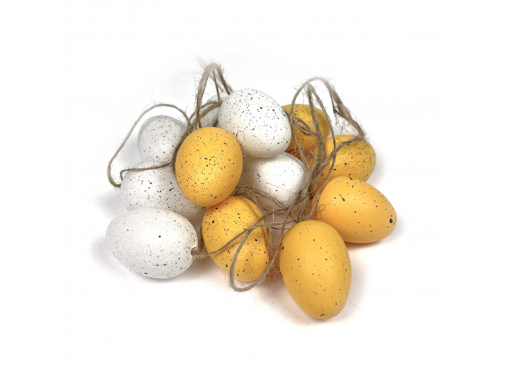 Jajka zawieszki - żółte, białe, 4 cm, 12 szt.