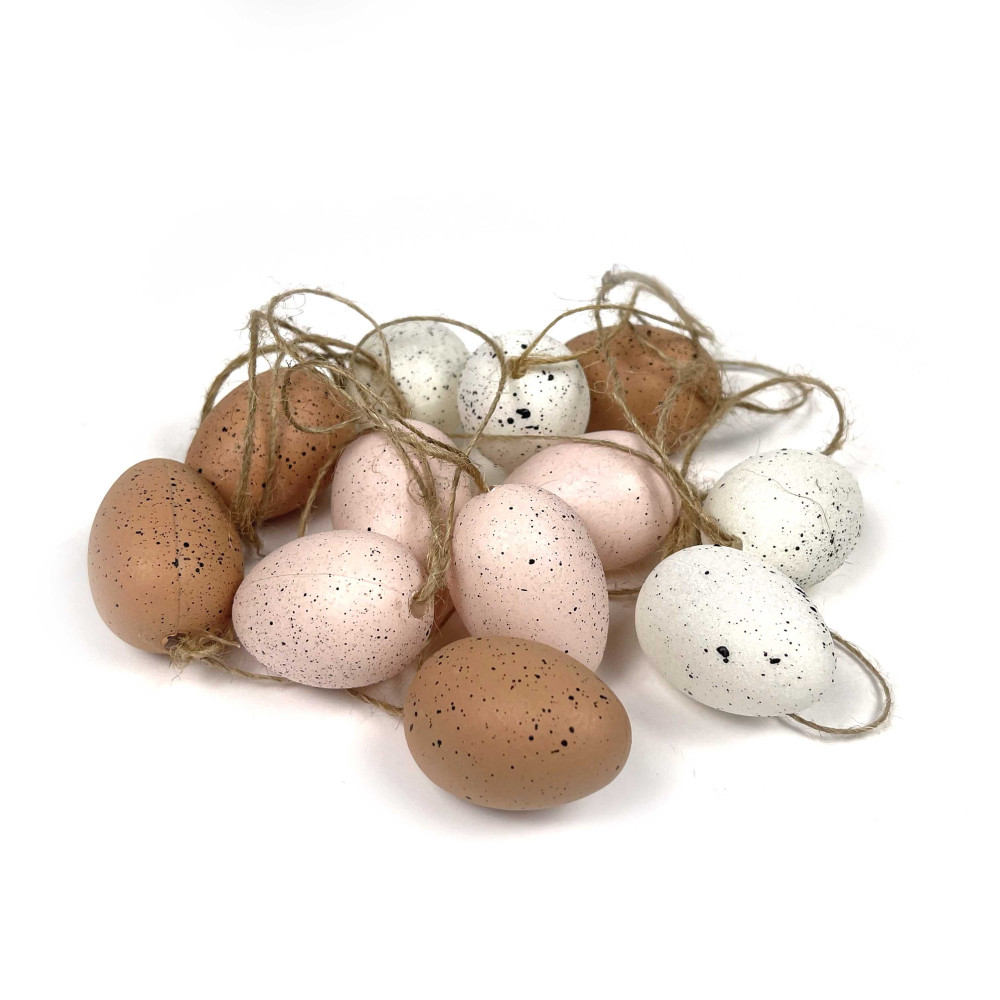 Jajka zawieszki - różowe, białe, naturalne, 4 cm, 12 szt.