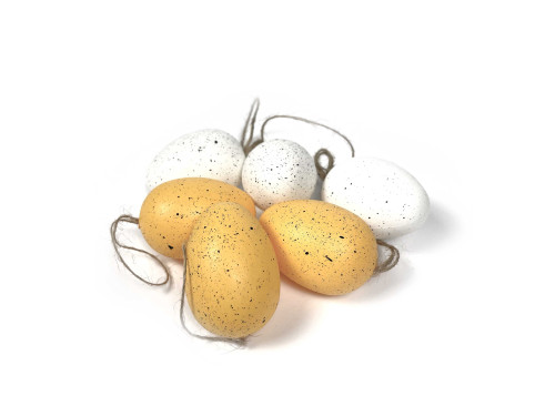 Eggs pendants - yellow, white, 6 cm, 6 pcs