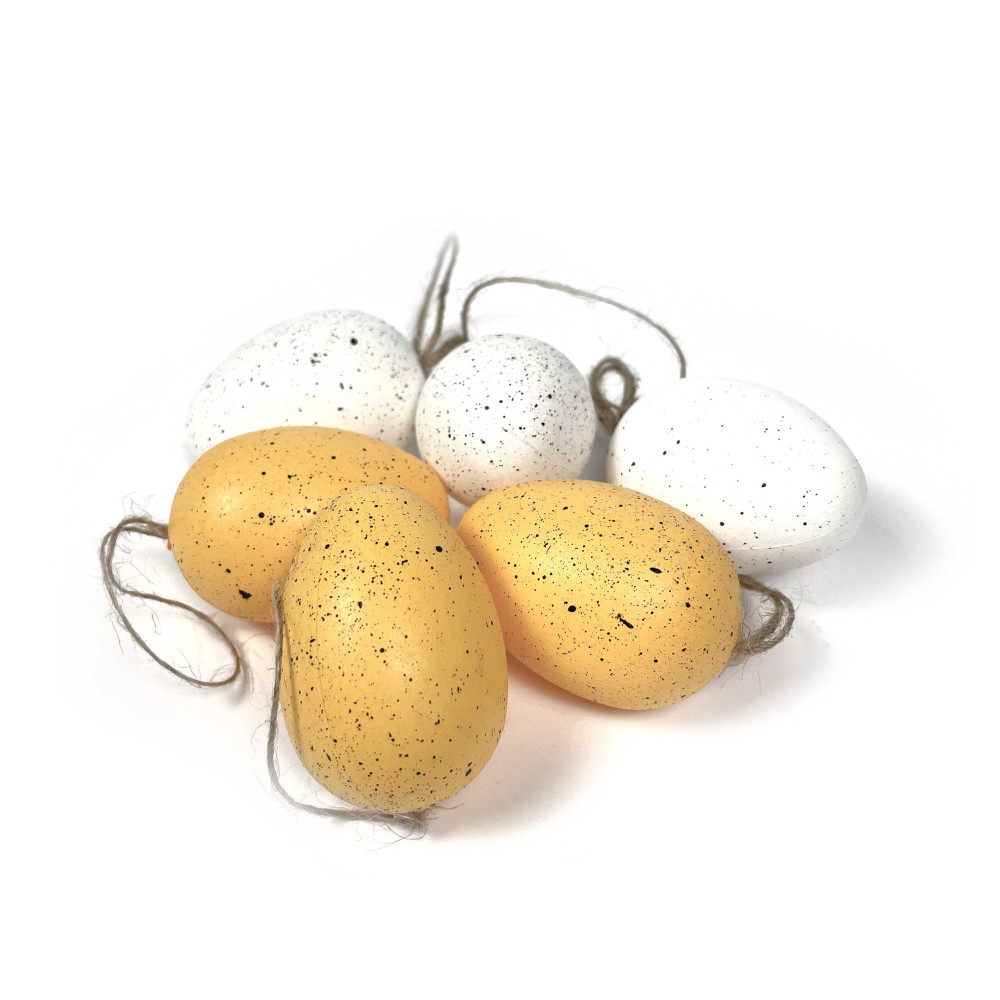 Eggs pendants - yellow, white, 6 cm, 6 pcs