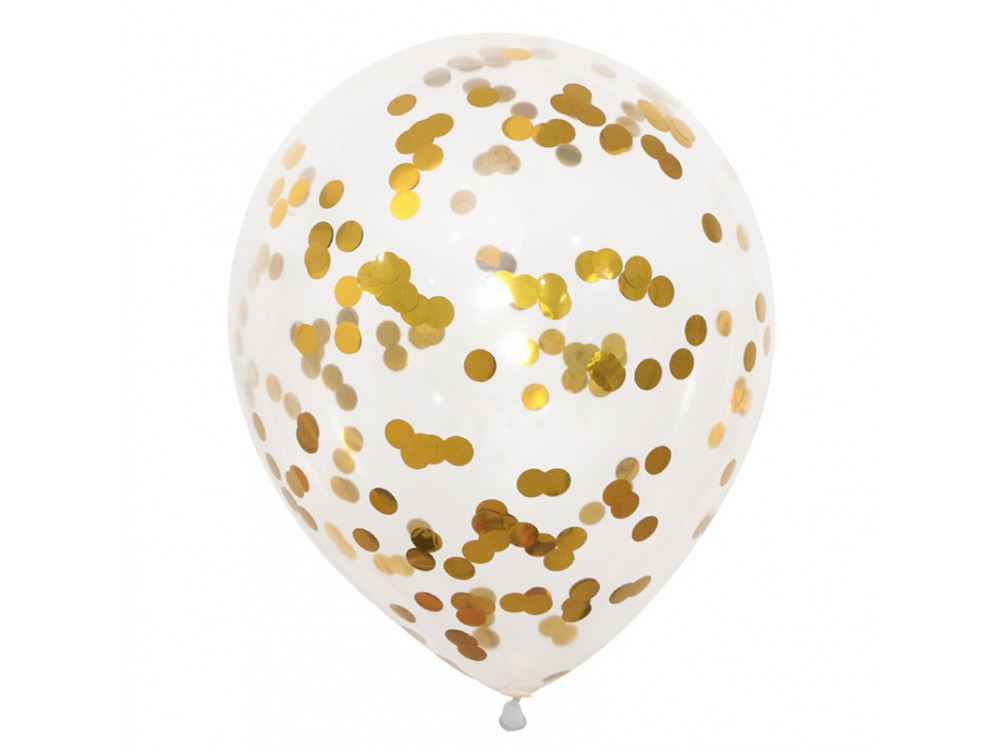 Balony z konfetti - złote, 30 cm, 5 szt.