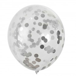 Balony z konfetti - srebrne, 30 cm, 5 szt.