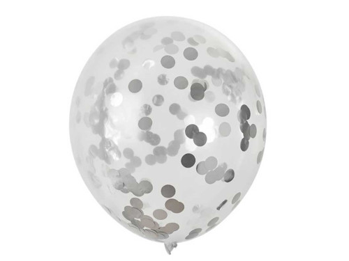 Balony z konfetti - srebrne, 30 cm, 5 szt.