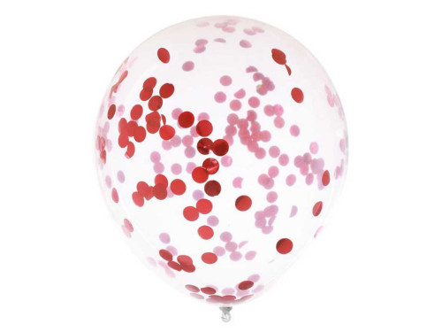 Balloons with confetti - red, 30 cm, 5 pcs