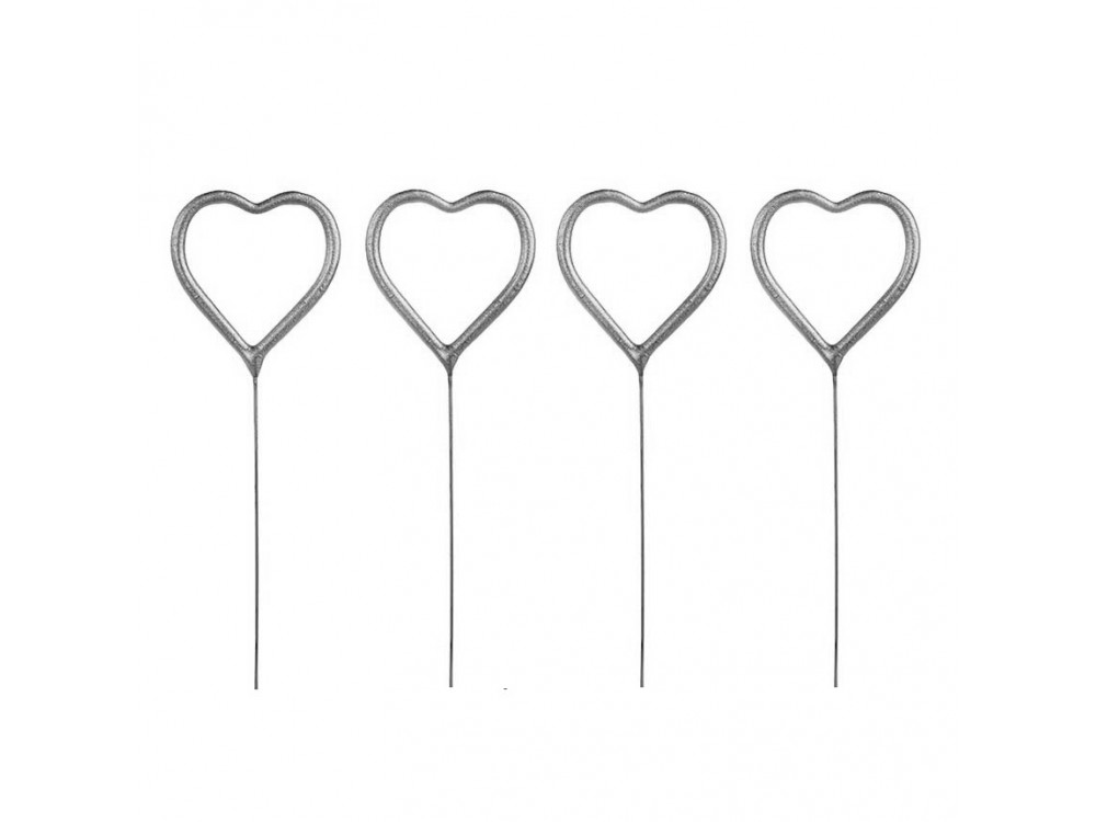 Heart-shaped sparklers - silver, 17,5 cm, 4 pcs