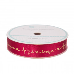 Satine ribbon Love - DpCraft - red, 1,5 cm x 5 m