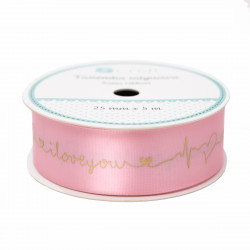 Satine ribbon Love - DpCraft - pink, 1,5 cm x 5 m
