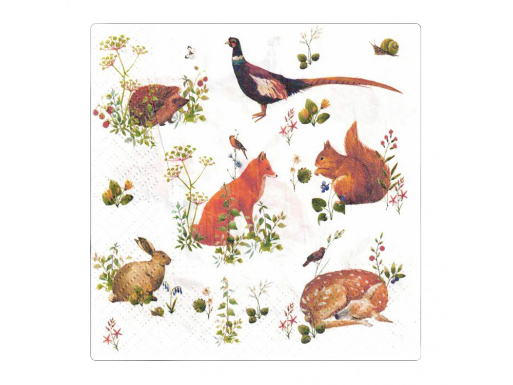 Decorative napkins - Paw - Wild Forest Animals, 20 pcs